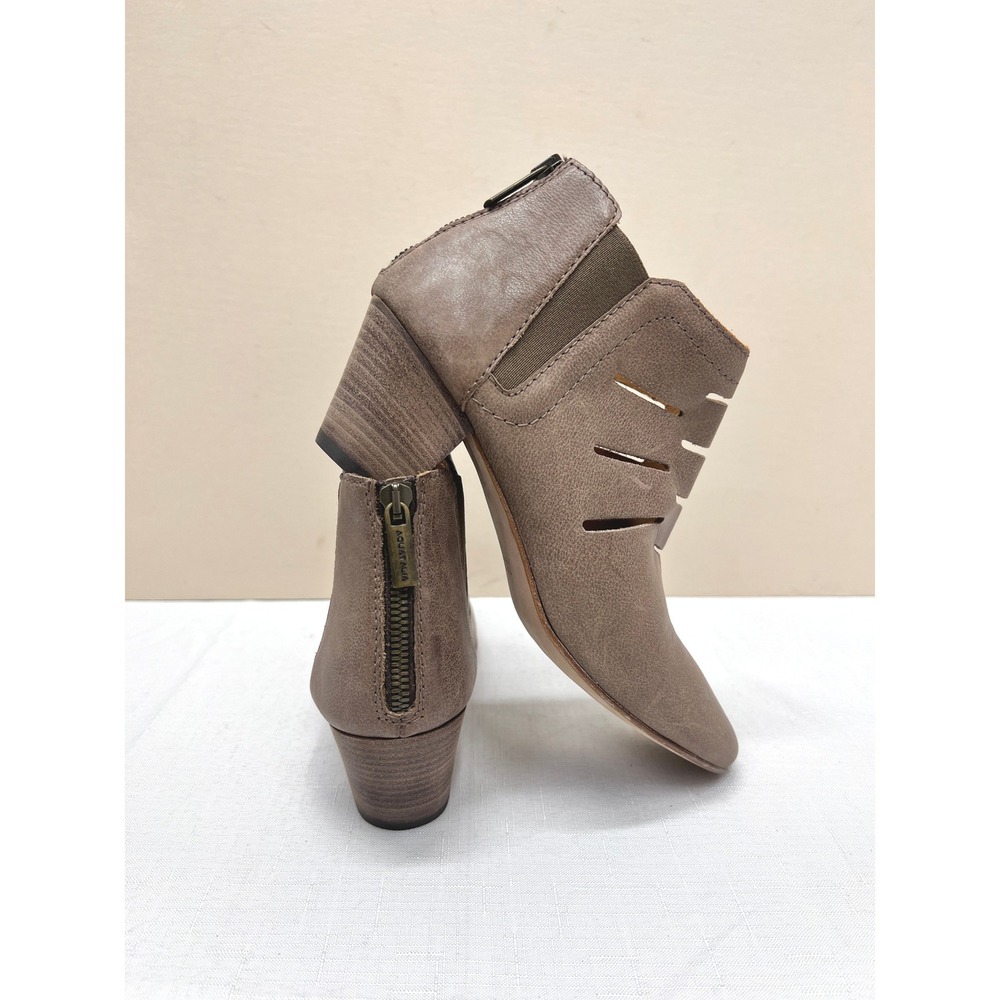 Aquatalia Ankle Boots Womens 8 Taupe Excellent Leather Cutout Block Heel Italy